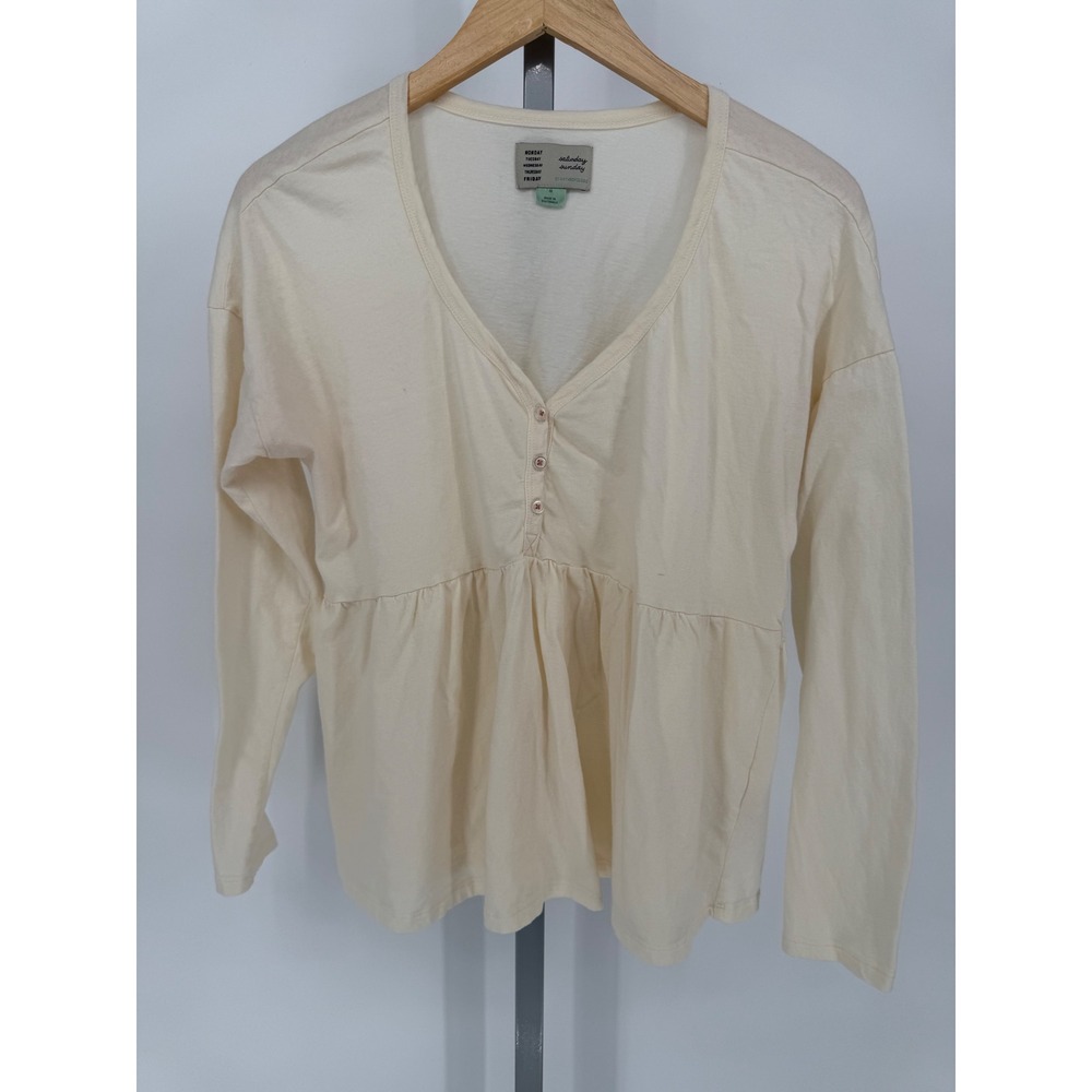Saturday Sunday Anthropologie Cream Peasant Babydoll Long Sleeve Tunic‎ Top M
